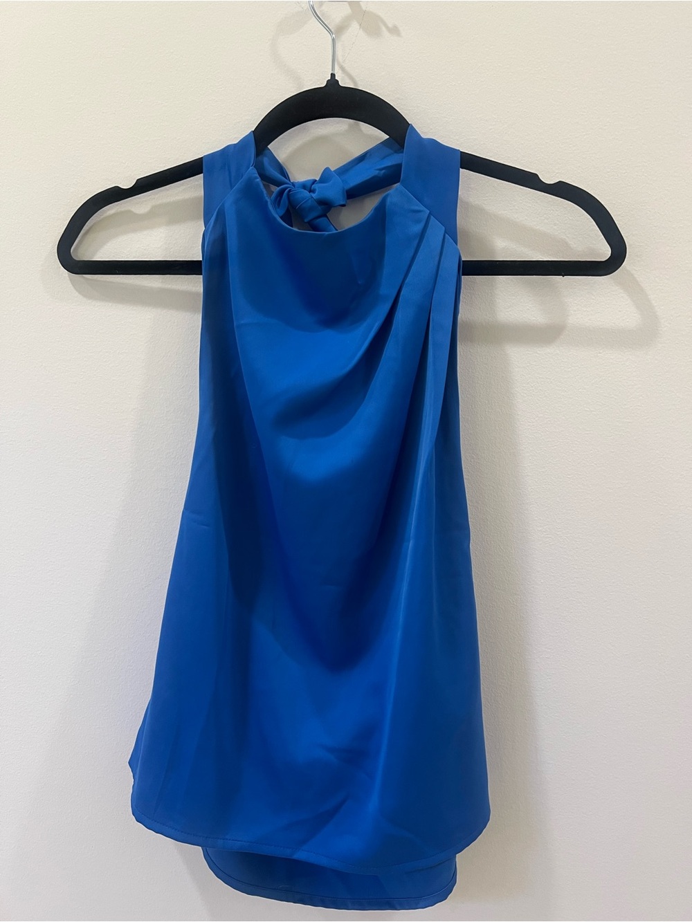 Satin Knot-Neck Cowl Halter Camisole in Cobalt Blue